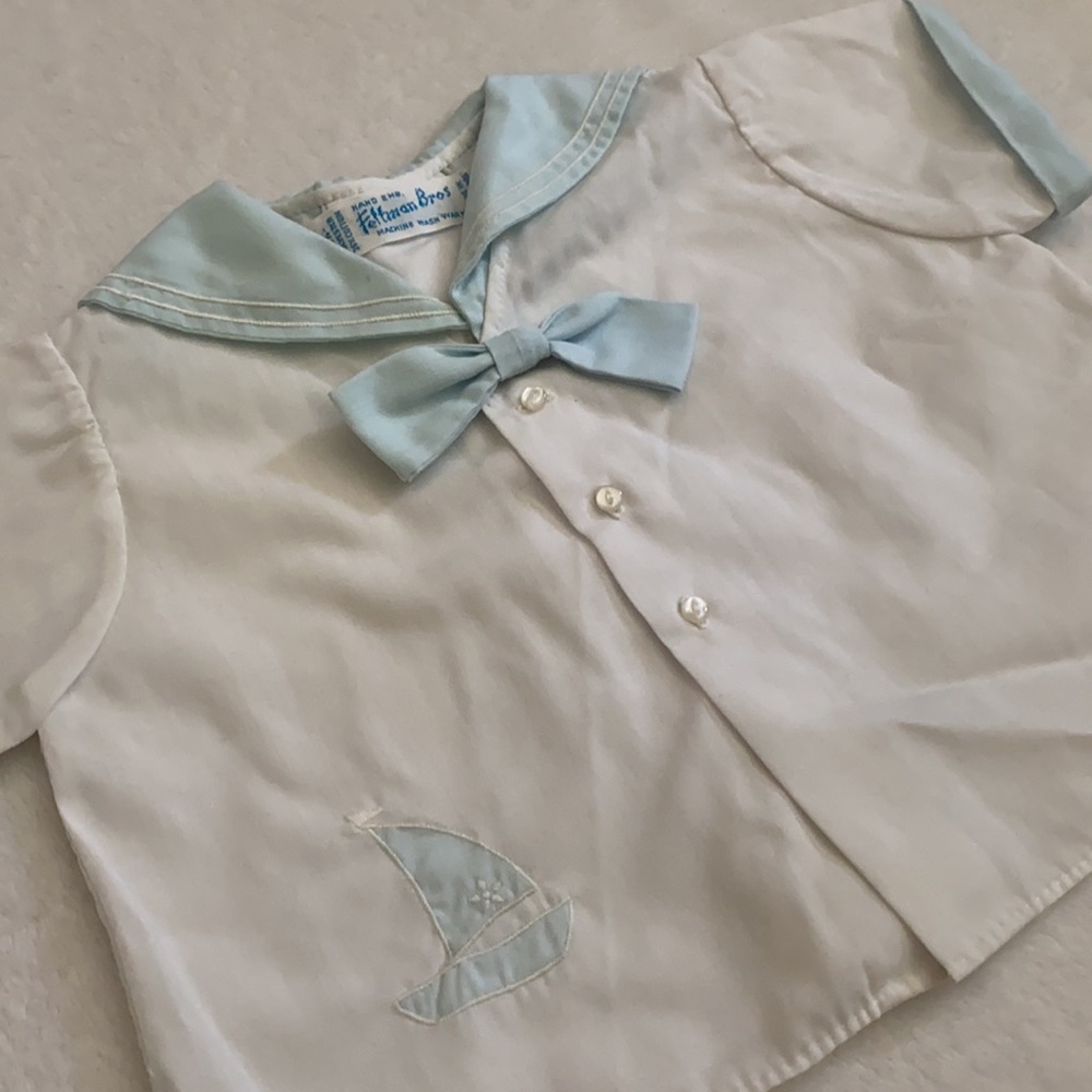{VTG} Feltman Bros | Sailor Sailboat Embroidered Button Heirloom Top 3-6M
